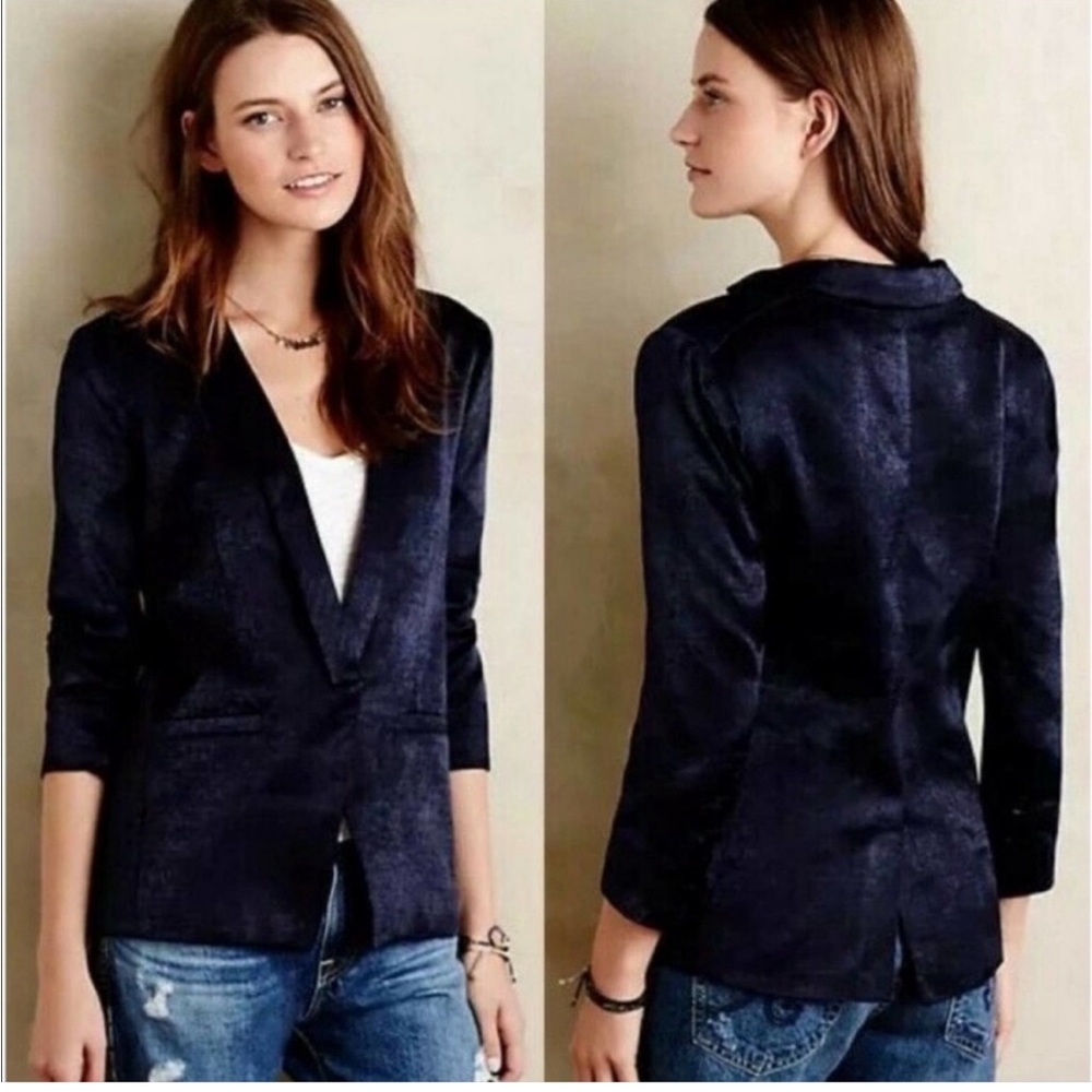 Anthropologie Capulet Navy Satin Blazer
